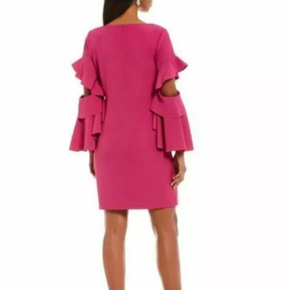 Belle by Badgley Mischka Magenta Ruffle Sleeve Mini Dress - Picture 2 of 12